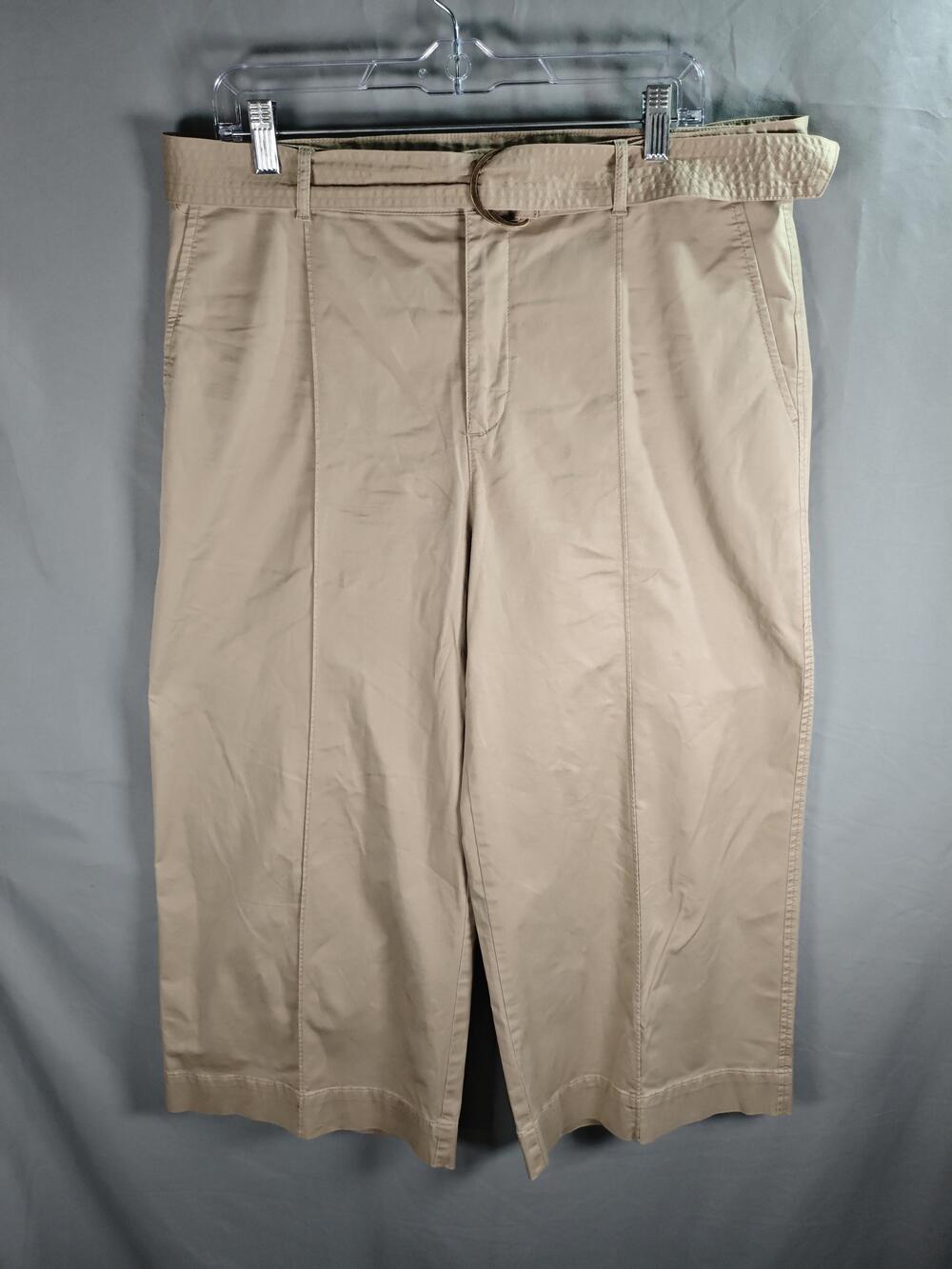 Lauren Ralph Lauren Pants Womens 12 Khaki Wide Leg Belted Pleated Classic Career